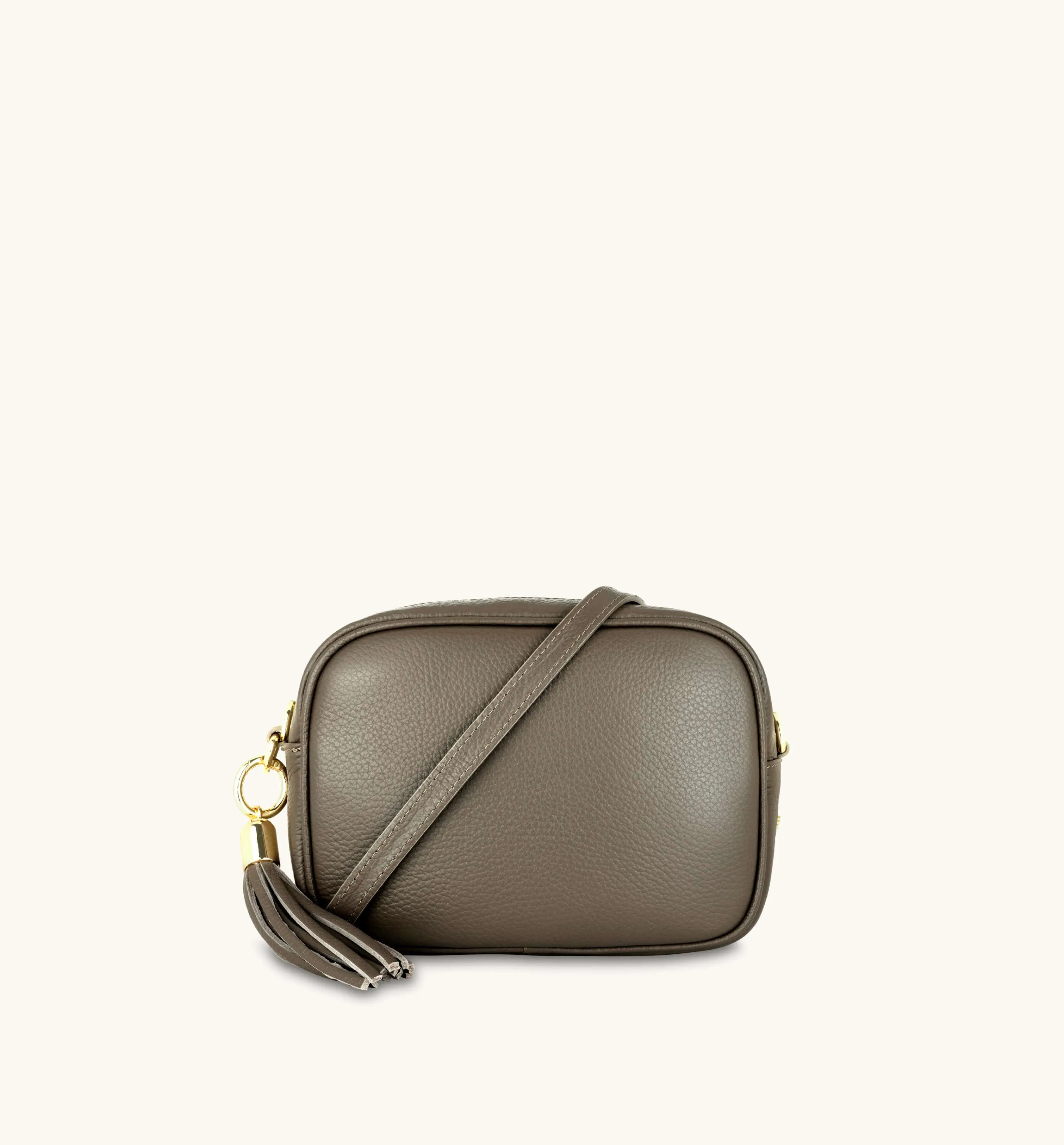 The Tassel Latte Leather Crossbody Bag With Cappuccino Dots Strap