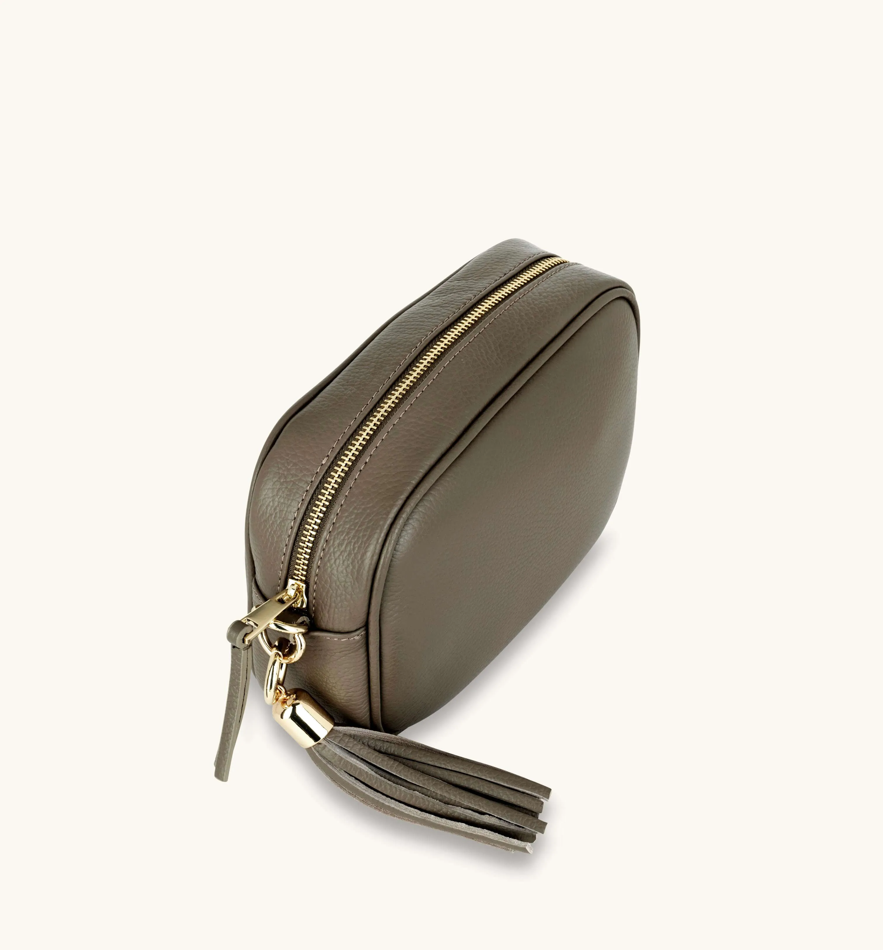 The Tassel Latte Leather Crossbody Bag With Cappuccino Dots Strap