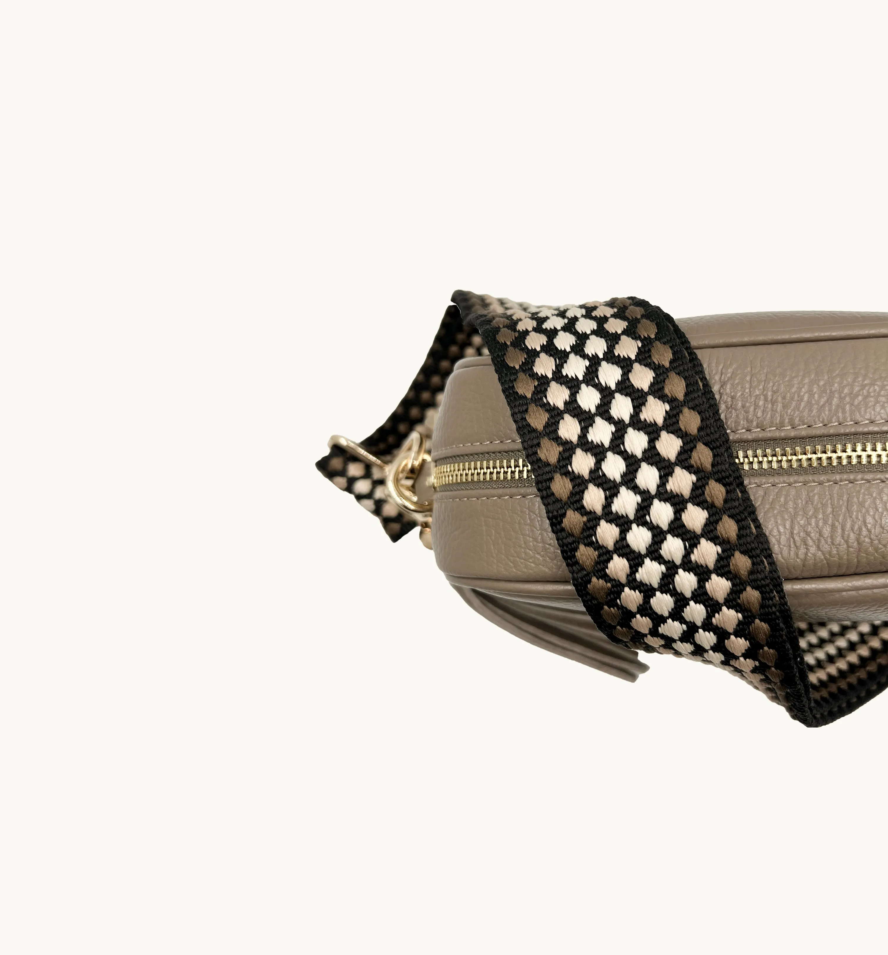 The Tassel Latte Leather Crossbody Bag With Cappuccino Dots Strap