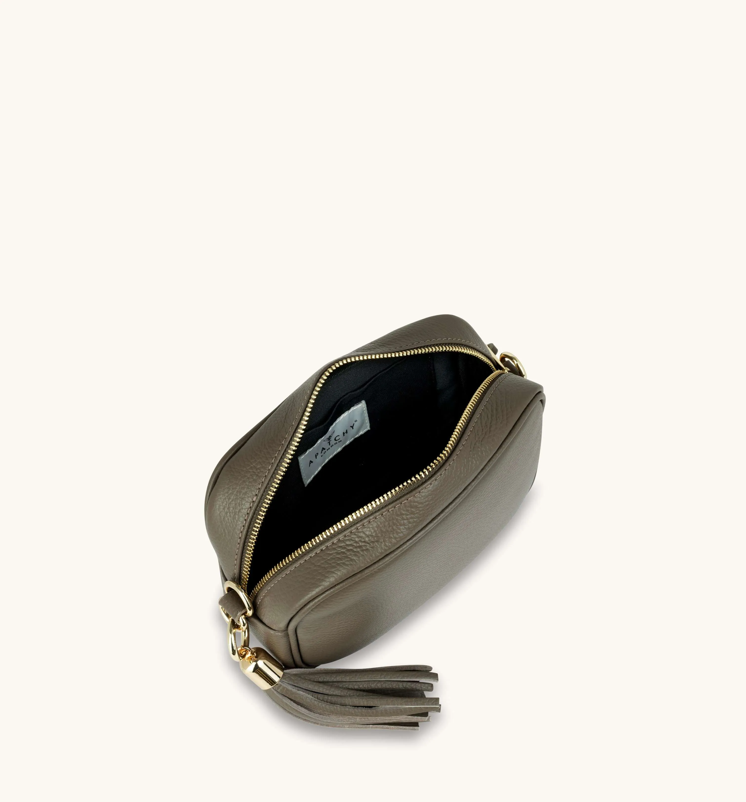 The Tassel Latte Leather Crossbody Bag With Cappuccino Dots Strap