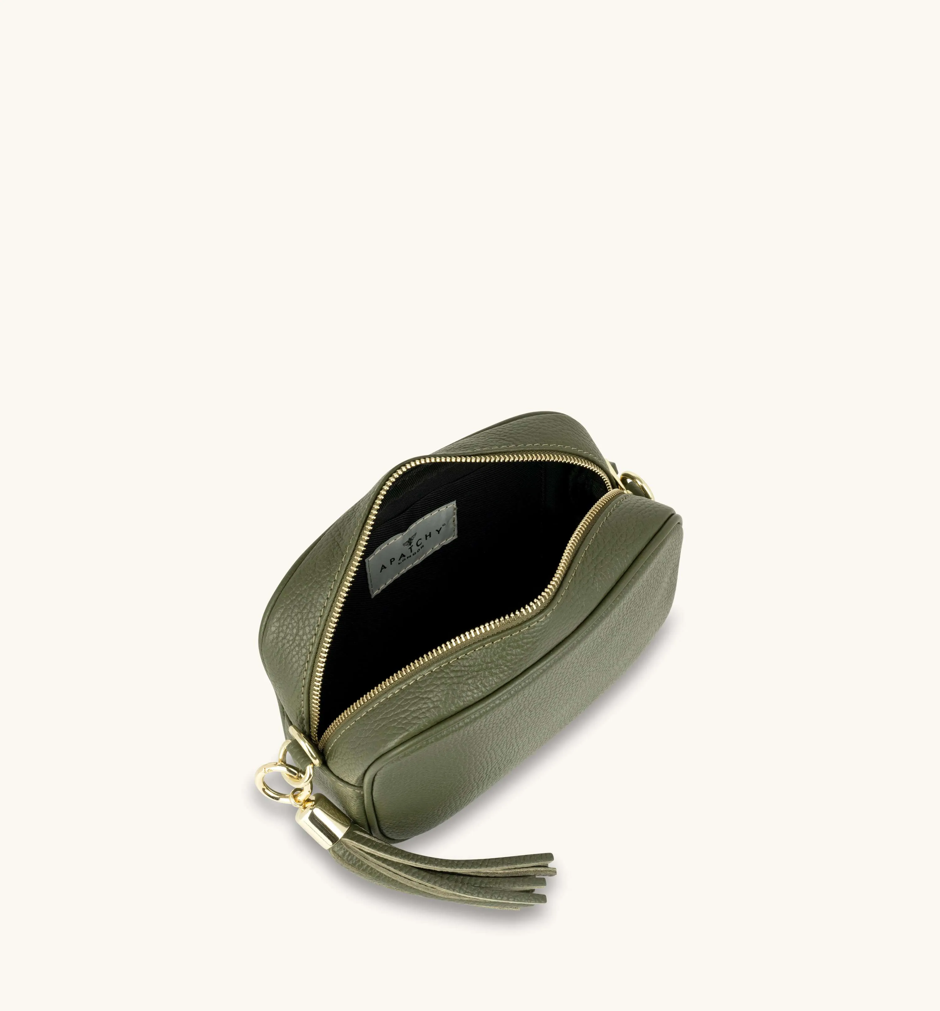 The Tassel Olive Green Leather Crossbody Bag With Olive Green Arrow Strap