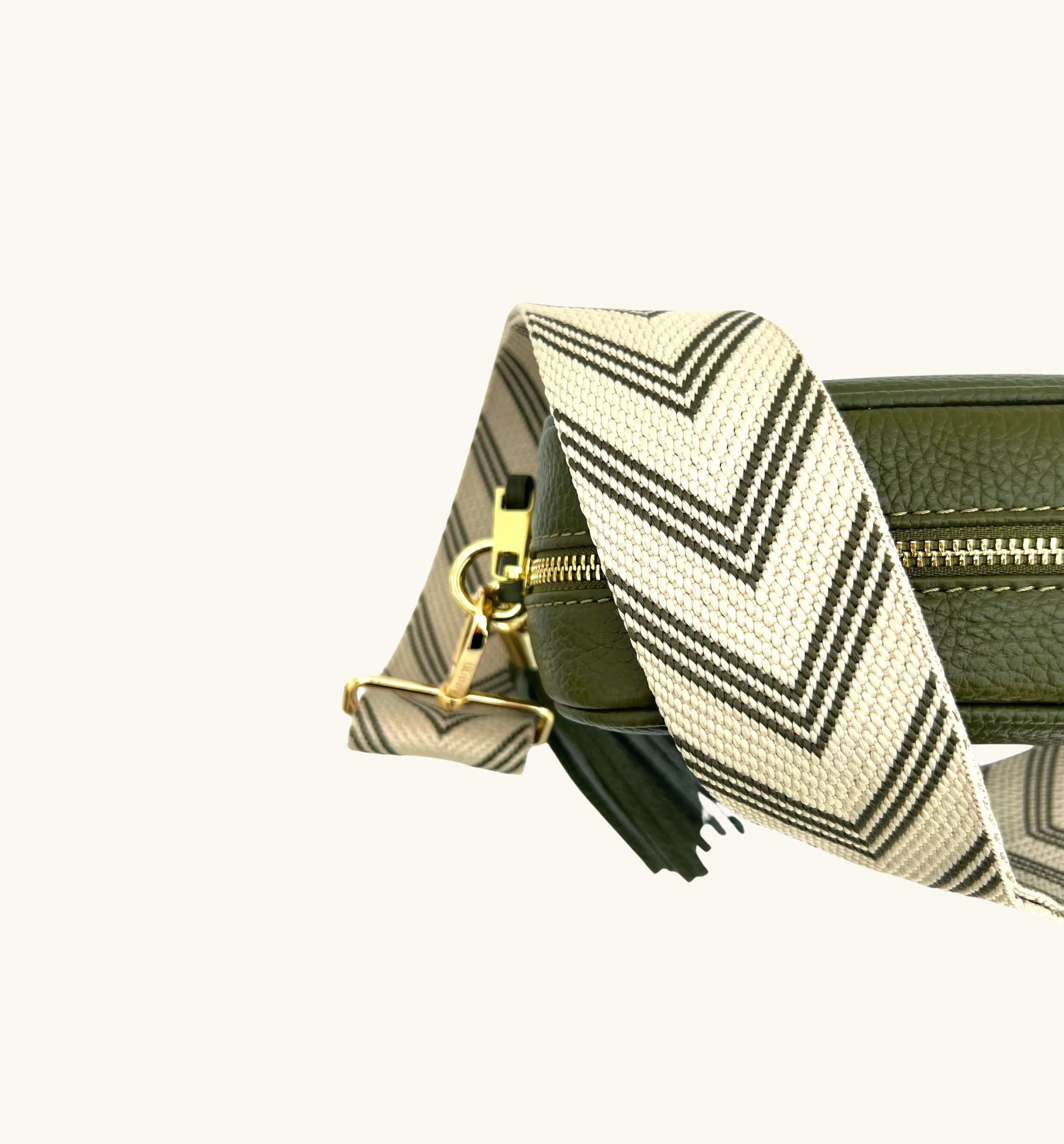 The Tassel Olive Green Leather Crossbody Bag With Olive Green Arrow Strap