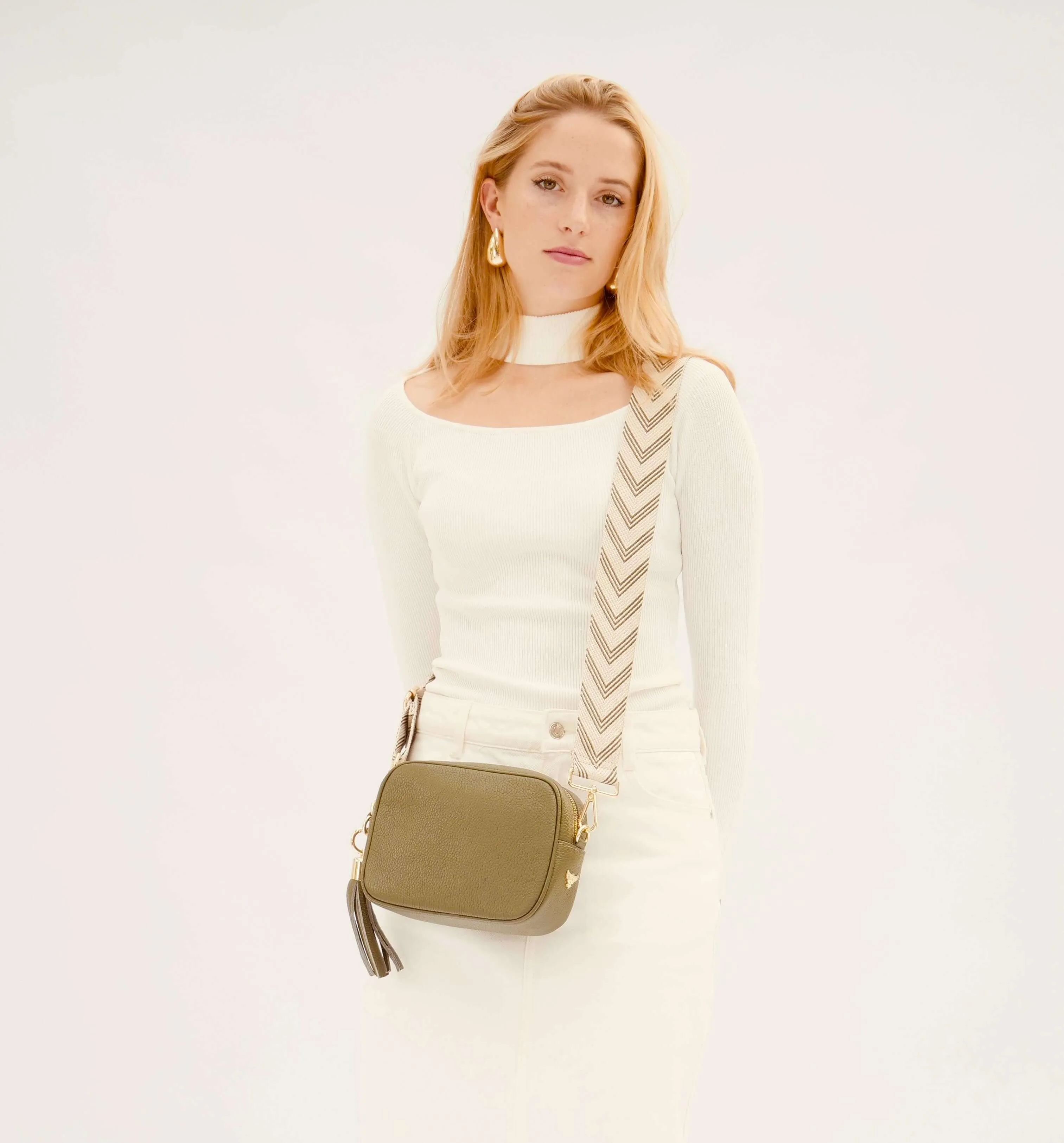The Tassel Olive Green Leather Crossbody Bag With Olive Green Arrow Strap
