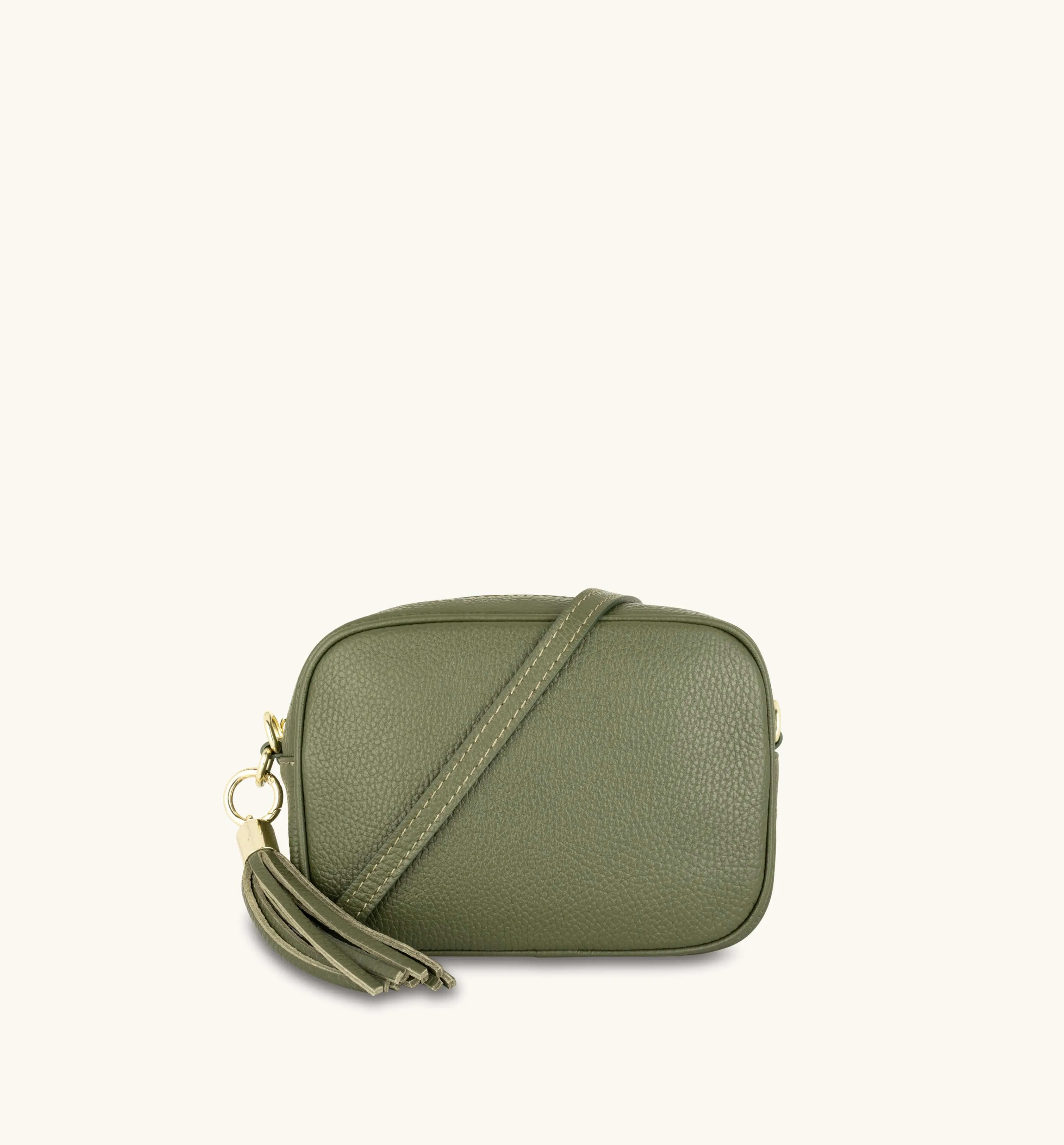 The Tassel Olive Green Leather Crossbody Bag With Olive Green Arrow Strap