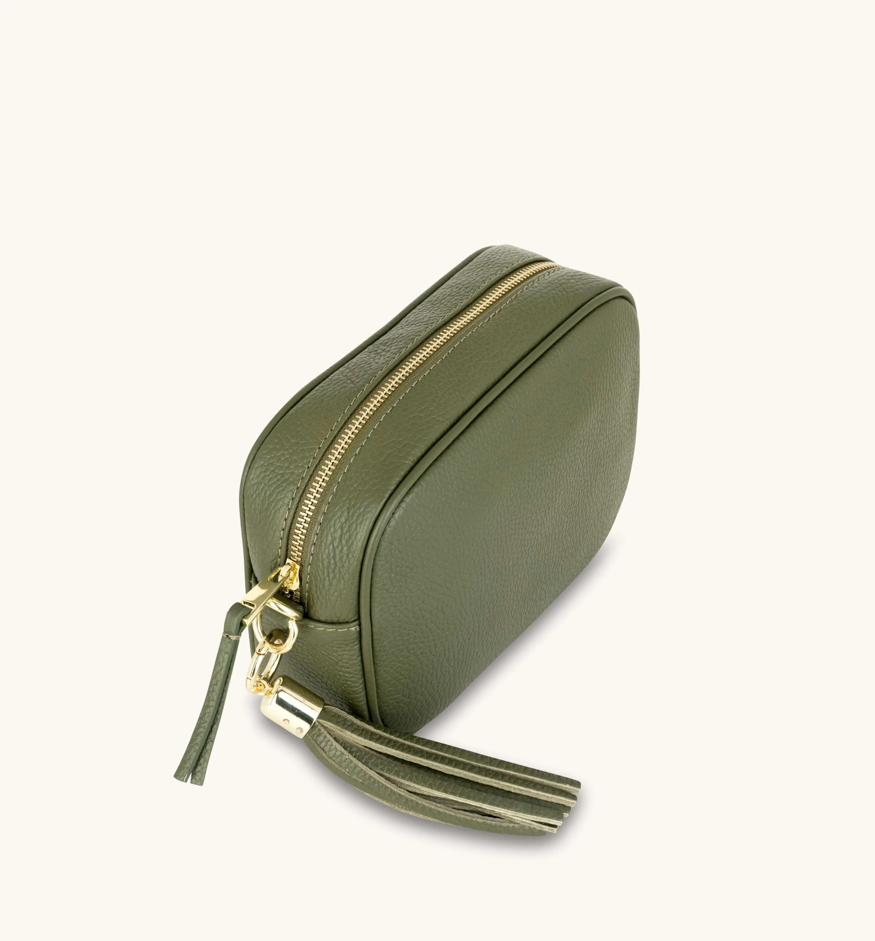 The Tassel Olive Green Leather Crossbody Bag With Olive Green Arrow Strap