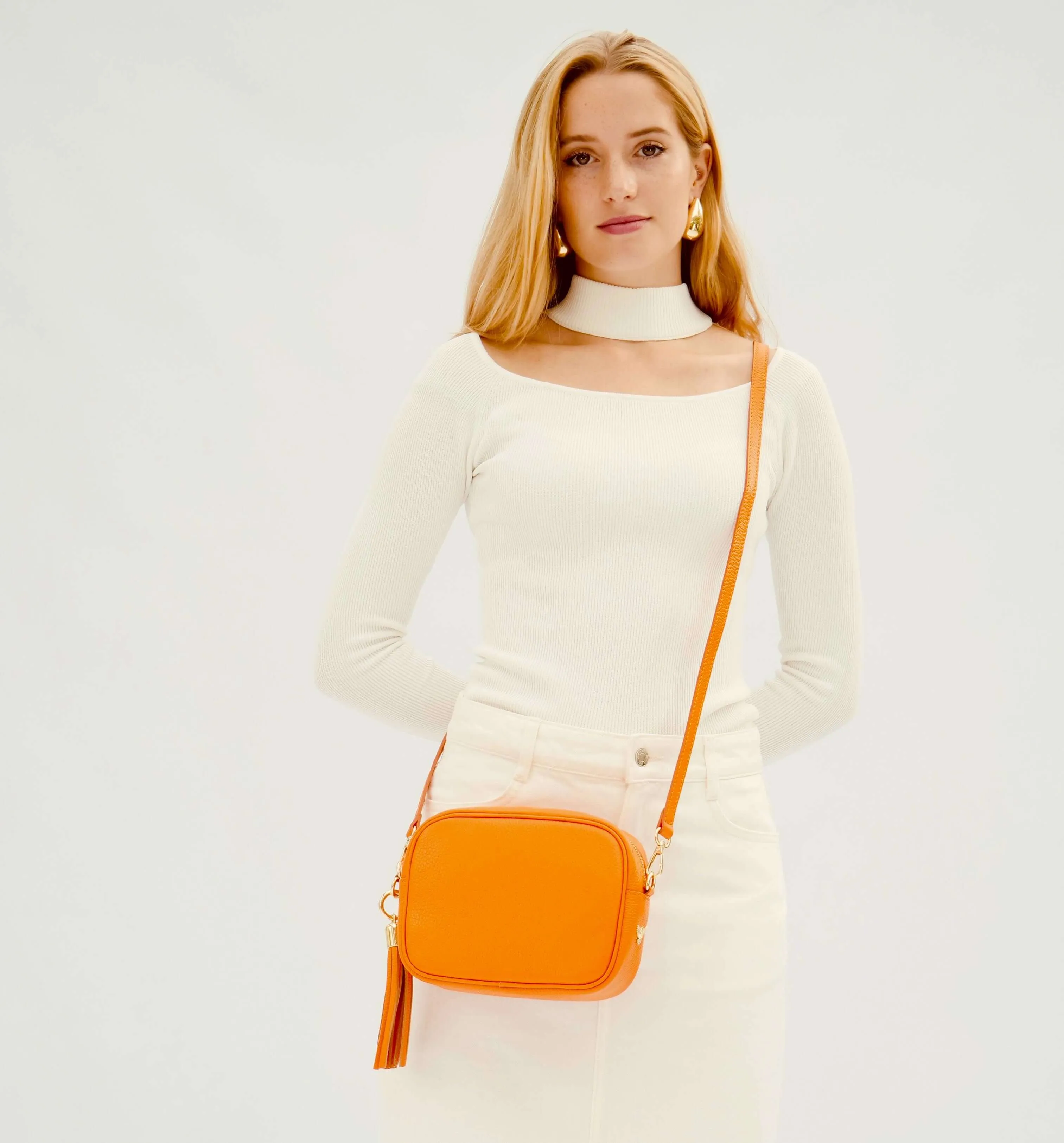 The Tassel Orange Leather Crossbody Bag