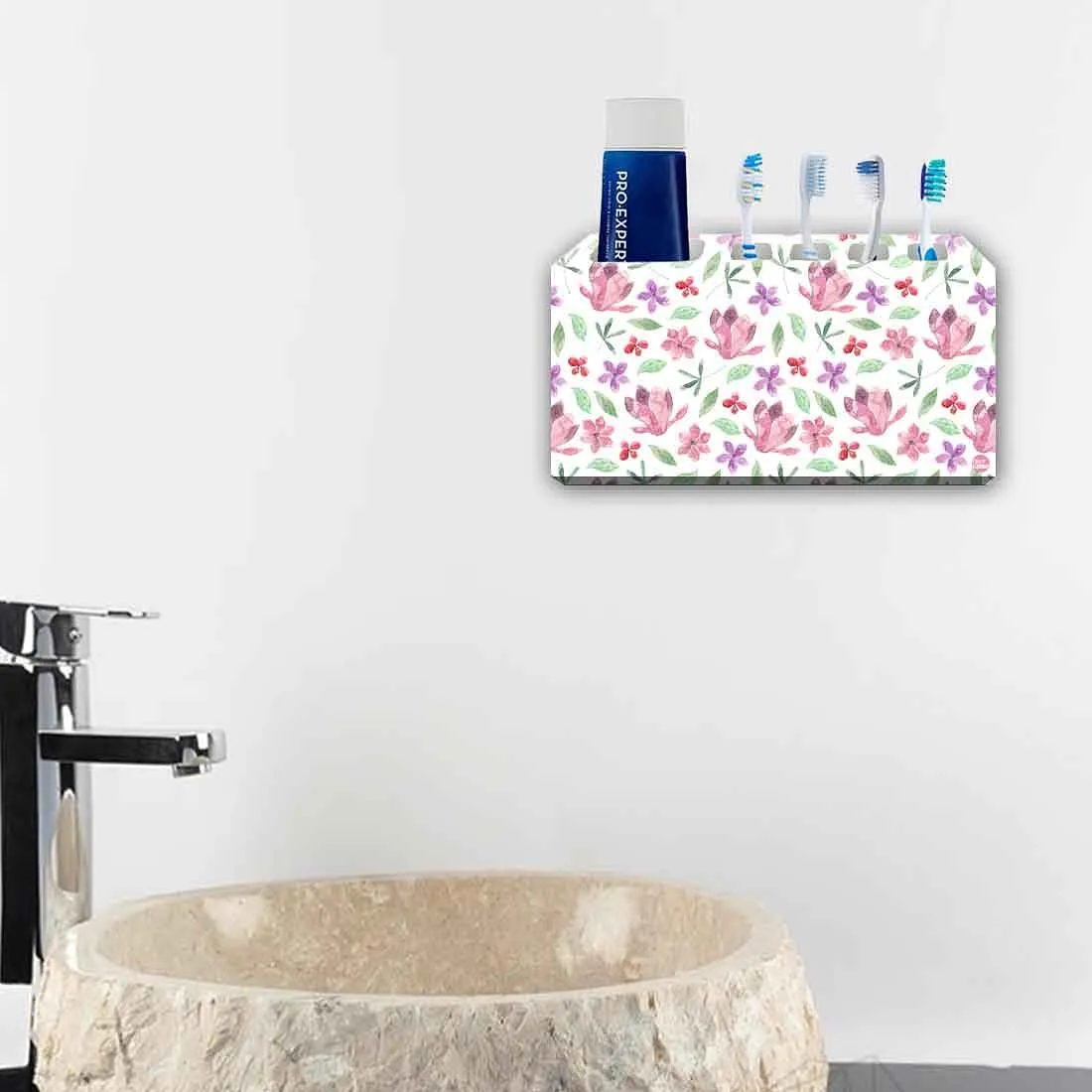 Toothbrush Holder Wall Mounted -Pink Flower