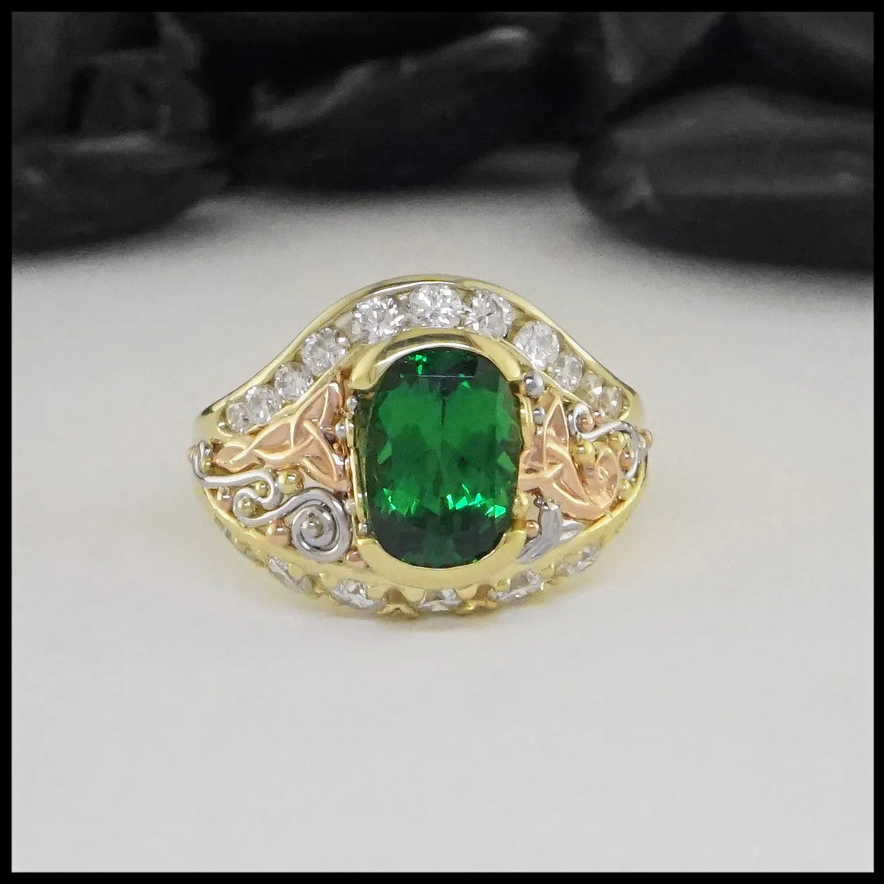 Tsavorite and Diamond Custom Ring