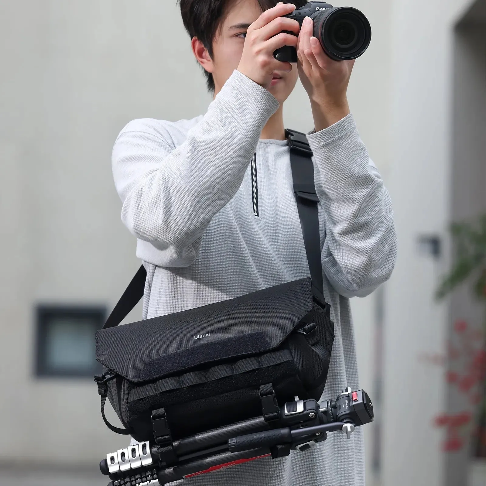 Ulanzi BC08 9L Tactical Camera Sling Bag with Tripod Strap Holder, Velcro Closure, Removable Interior Storage Dividers, and Detachable Shoulder Pad for Sony FUJIFILM Nikon Canon Panasonic Lumix Olympus DJI Insta360 GoPro