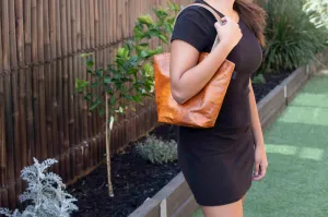 Vegan Leaf Leather Tote Burnt Orange