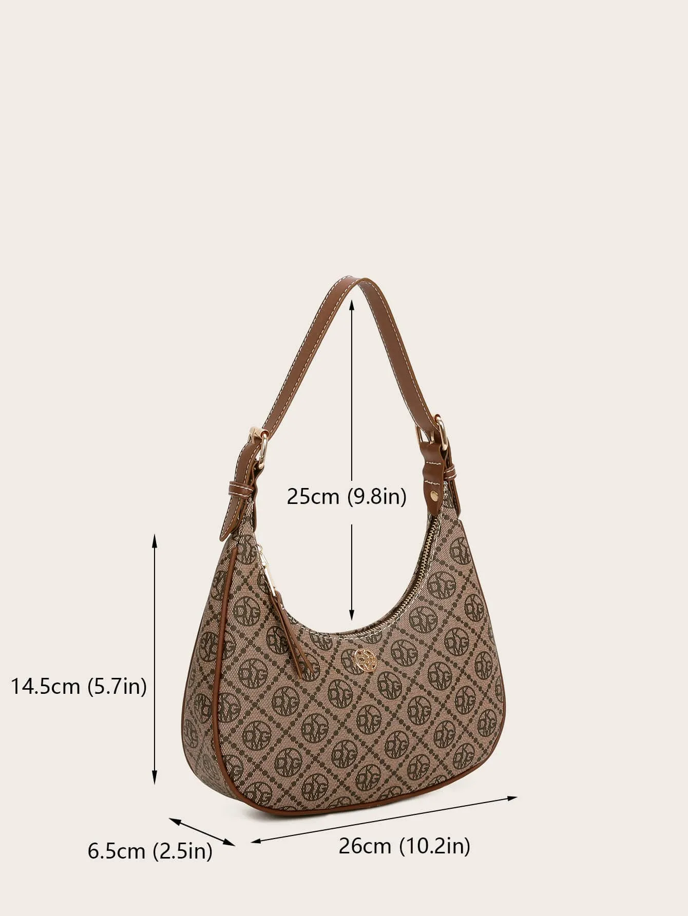 Vintage Retro Pattern Design Pu Zipper Closure Shoulder Bag
