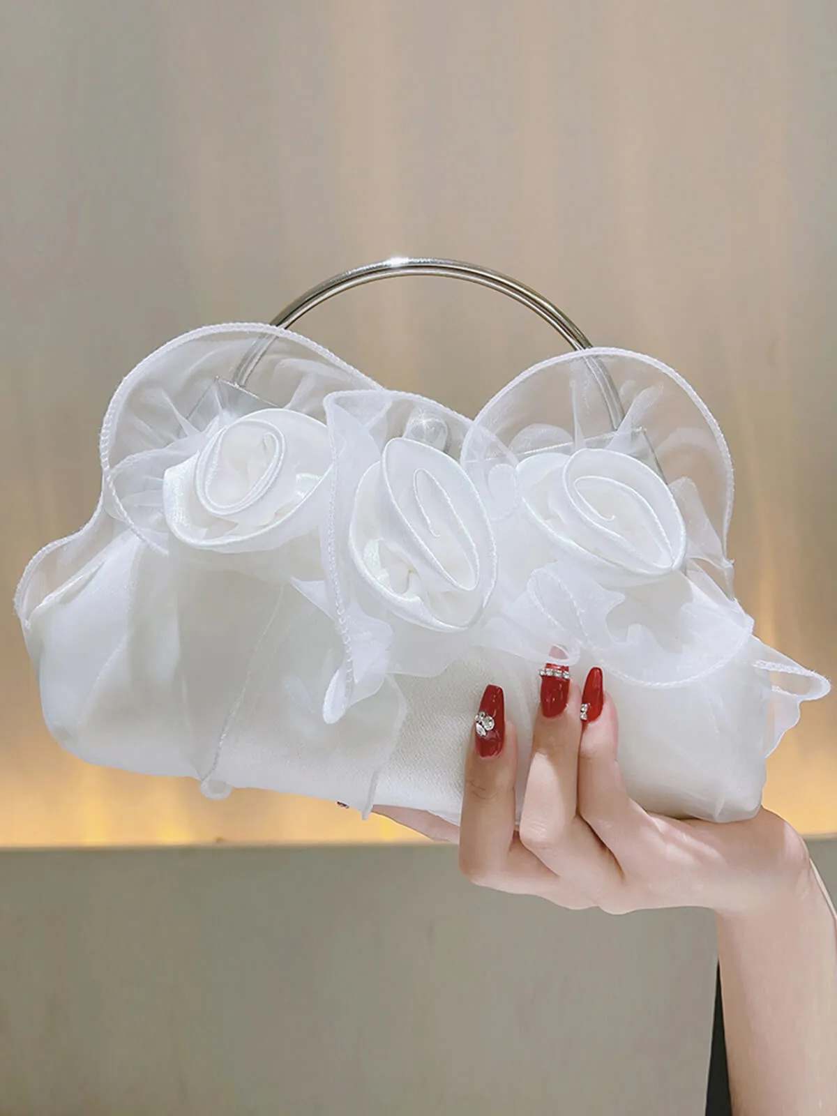 Vintage White Rose Silk Gauze Handbag