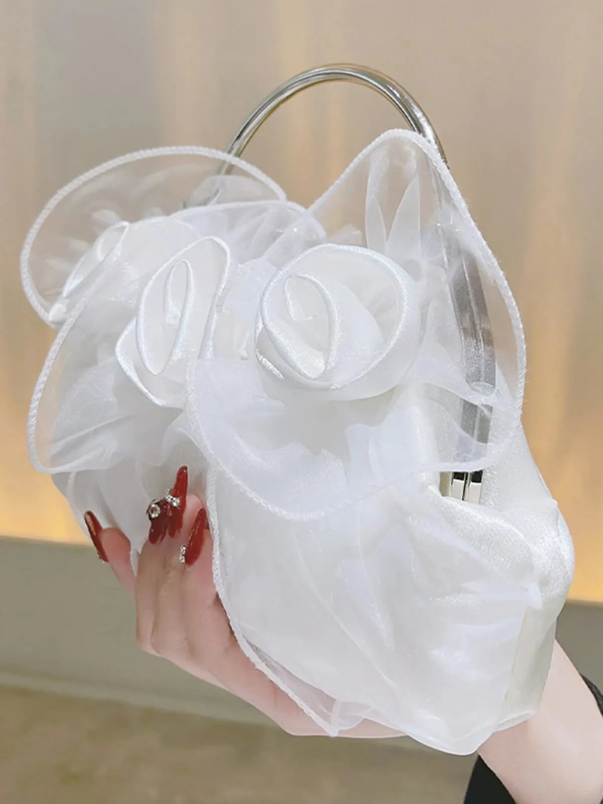 Vintage White Rose Silk Gauze Handbag