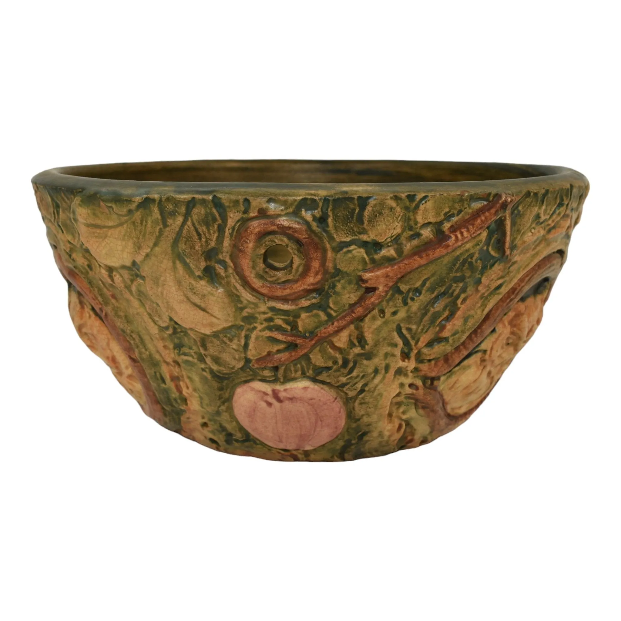 Weller Woodcraft 1920s Vintage Art Pottery Brown Owl Ceramic Hanging Basket