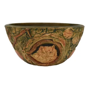 Weller Woodcraft 1920s Vintage Art Pottery Brown Owl Ceramic Hanging Basket
