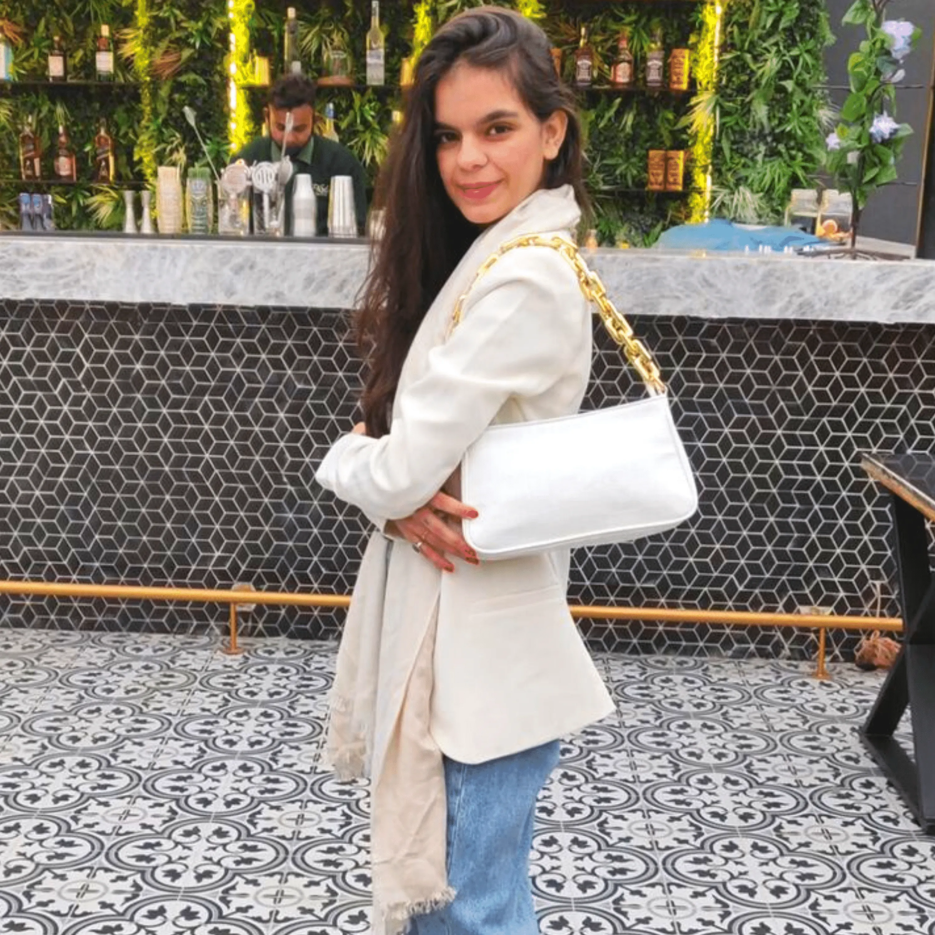 White Croco Chain Shoulder Bag
