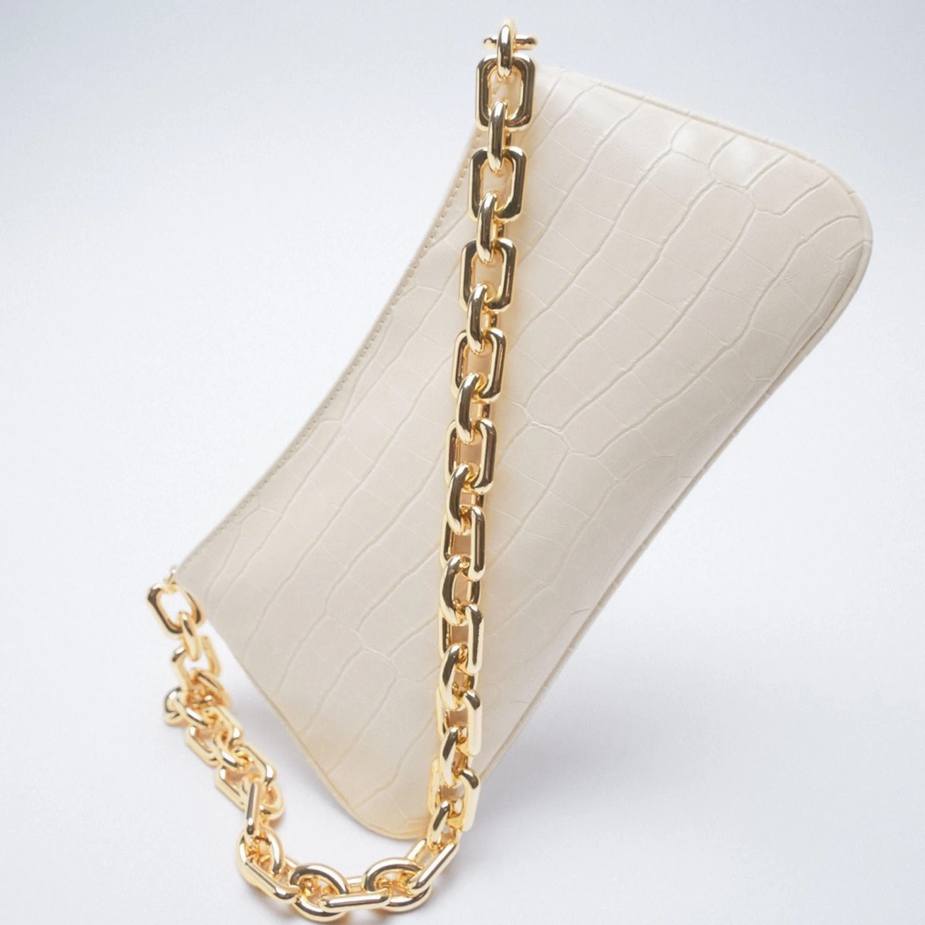 White Croco Chain Shoulder Bag