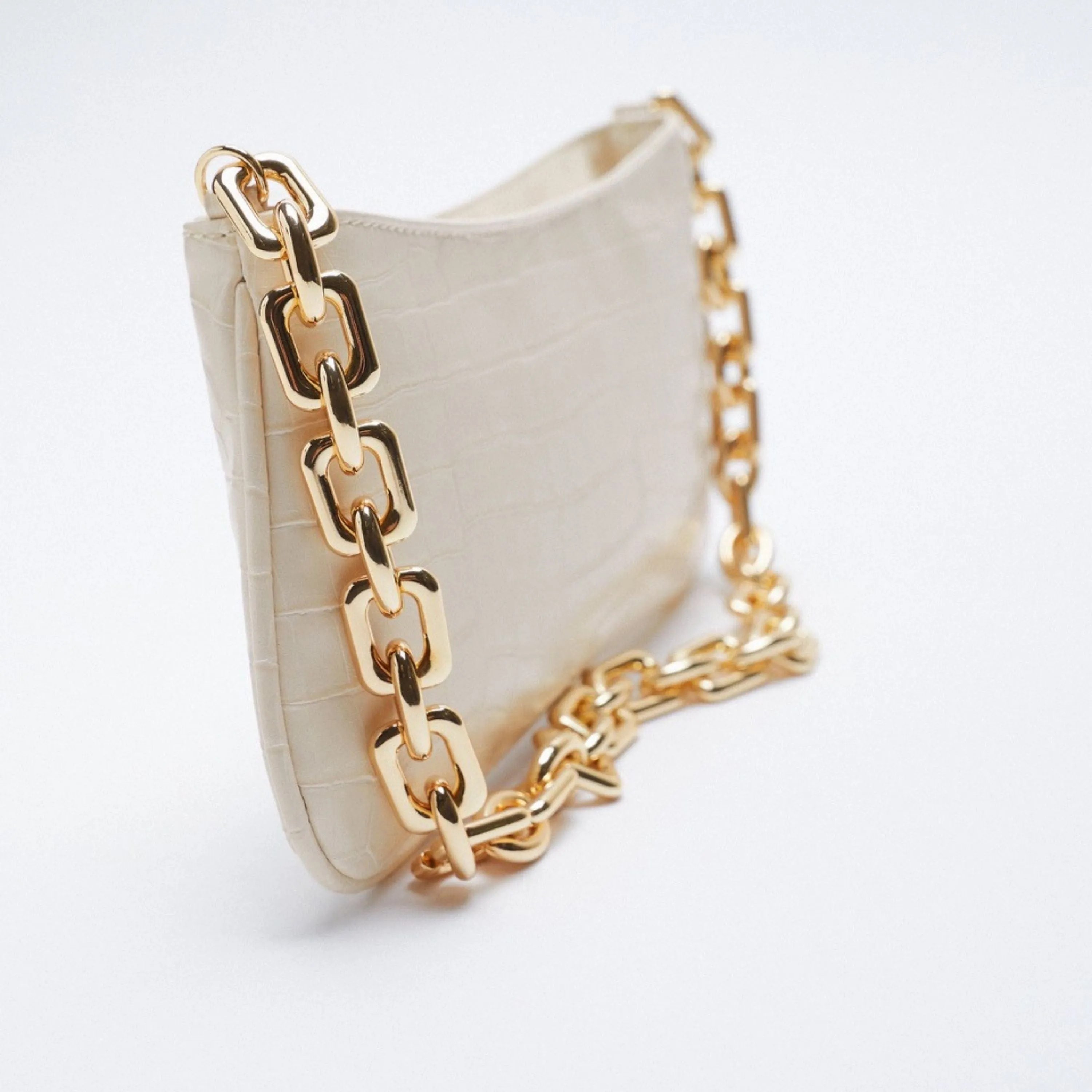 White Croco Chain Shoulder Bag