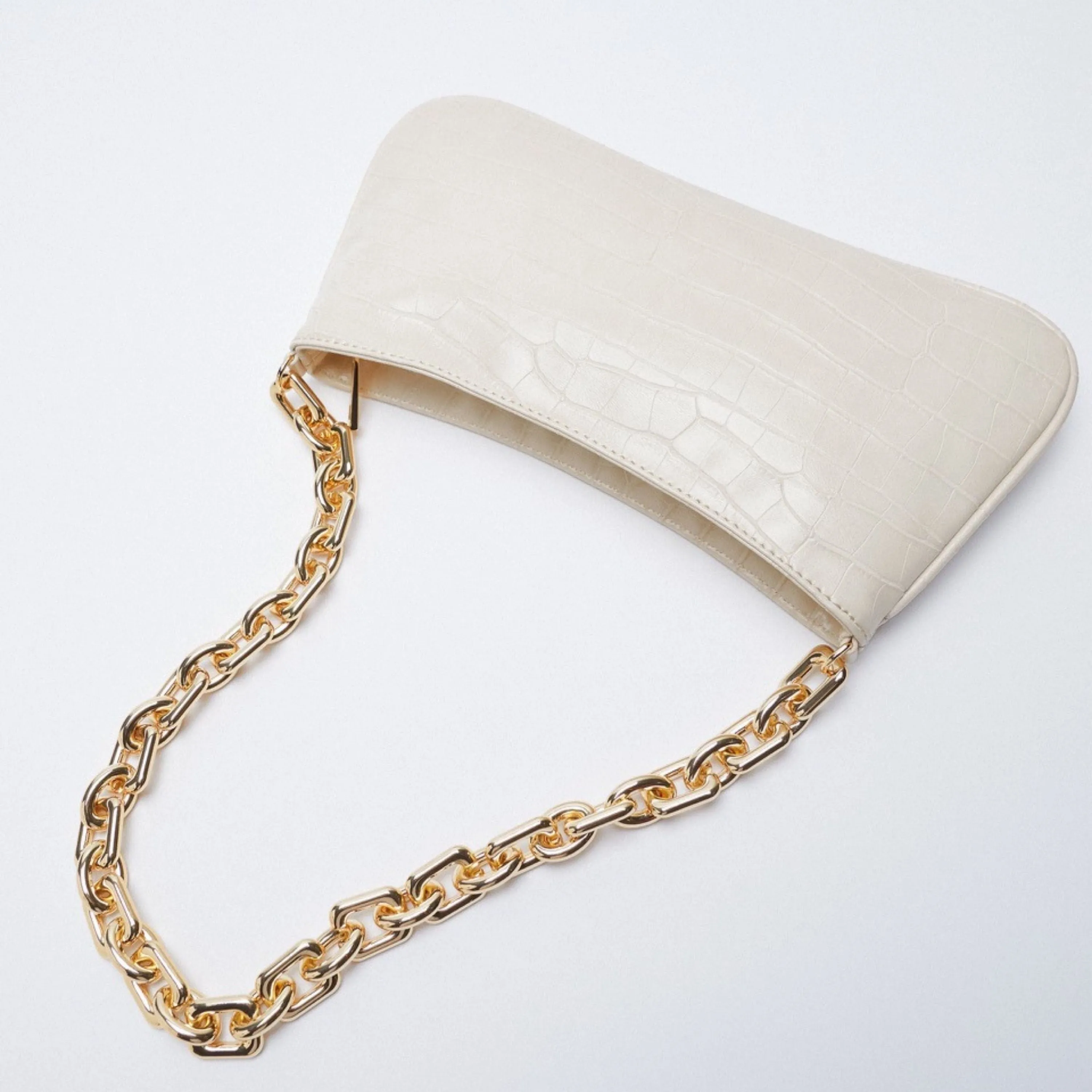 White Croco Chain Shoulder Bag