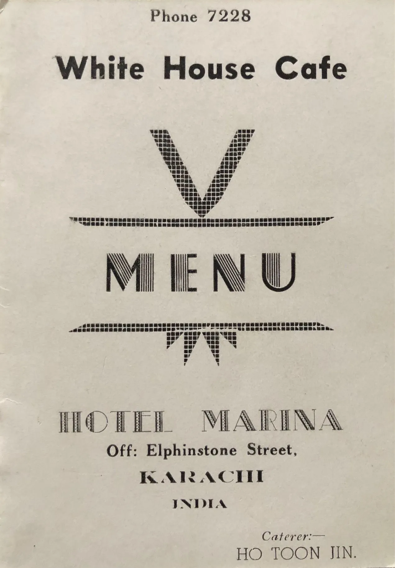 White House Cafe Menu (Hotel Marina)