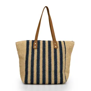 Women cream blue jute textured fashion bag