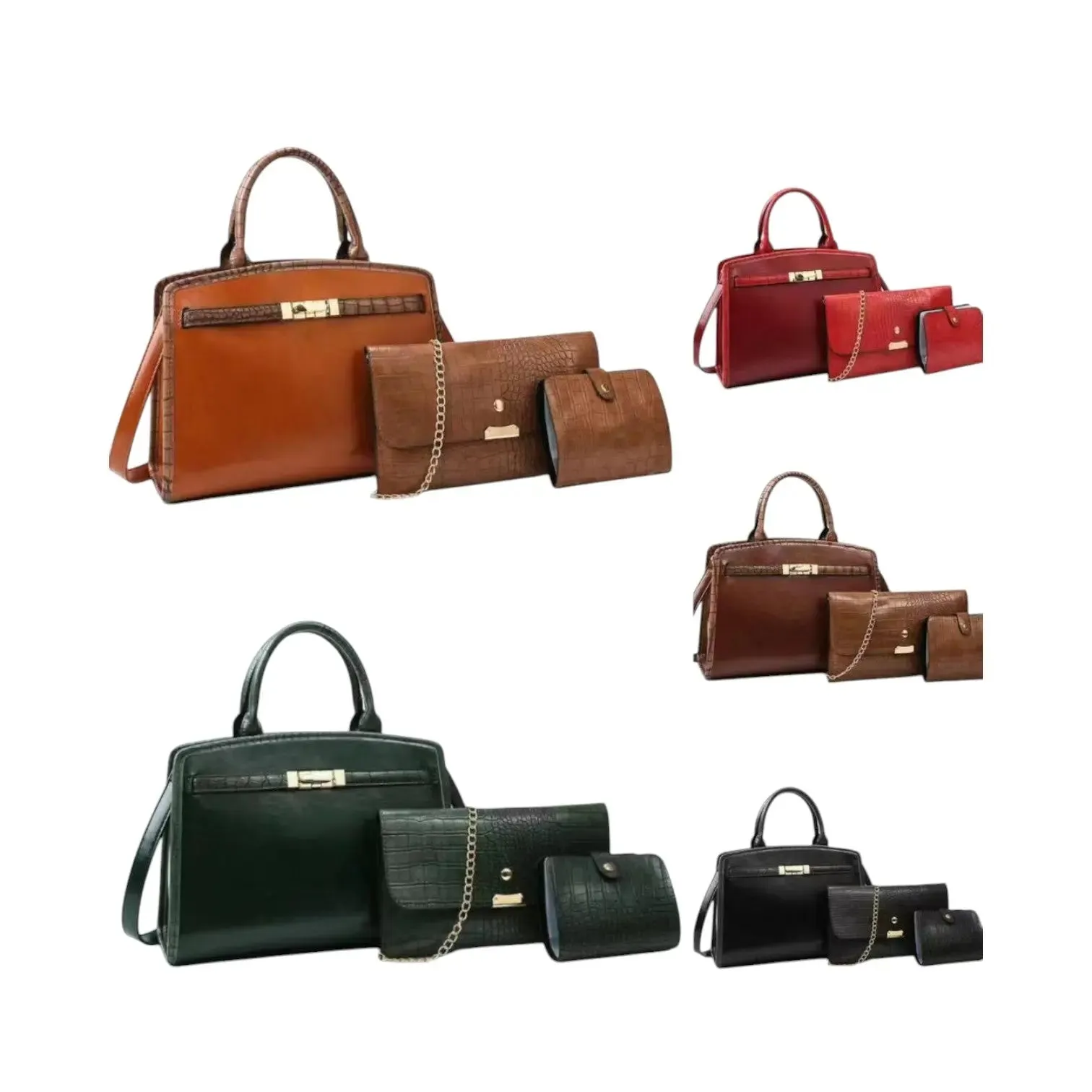 Women's 3-Piece Croc-Embossed Handbag Set