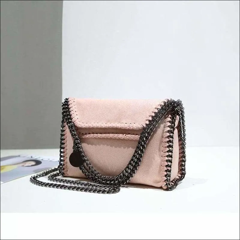 Womens Faux Suede PU Leather Medium Chain Shoulder Bag