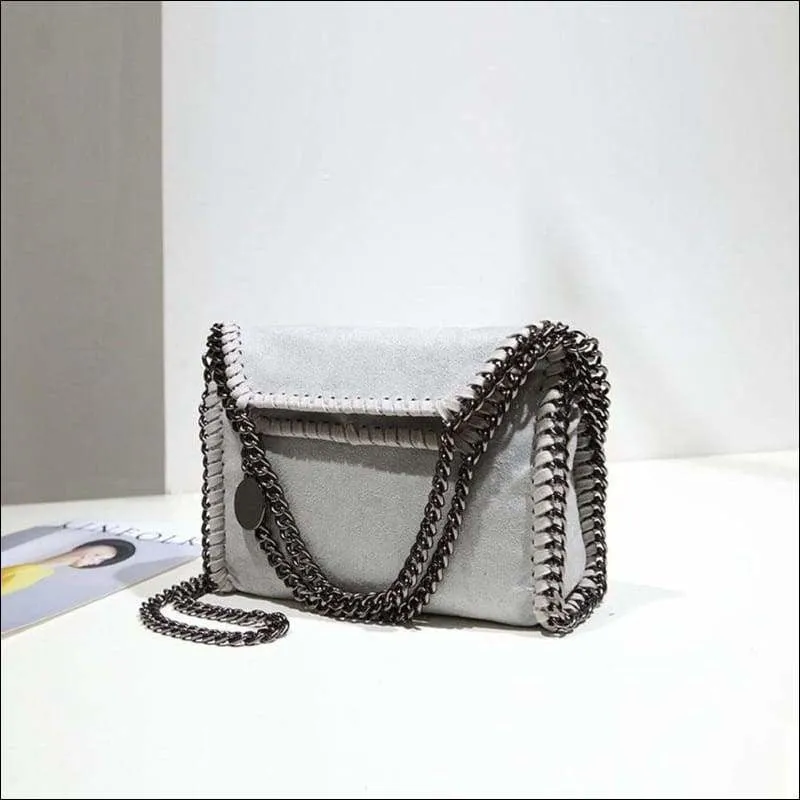 Womens Faux Suede PU Leather Medium Chain Shoulder Bag
