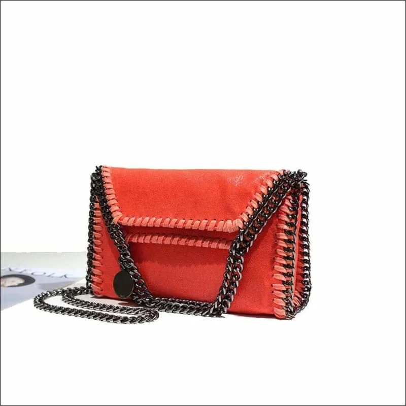 Womens Faux Suede PU Leather Medium Chain Shoulder Bag