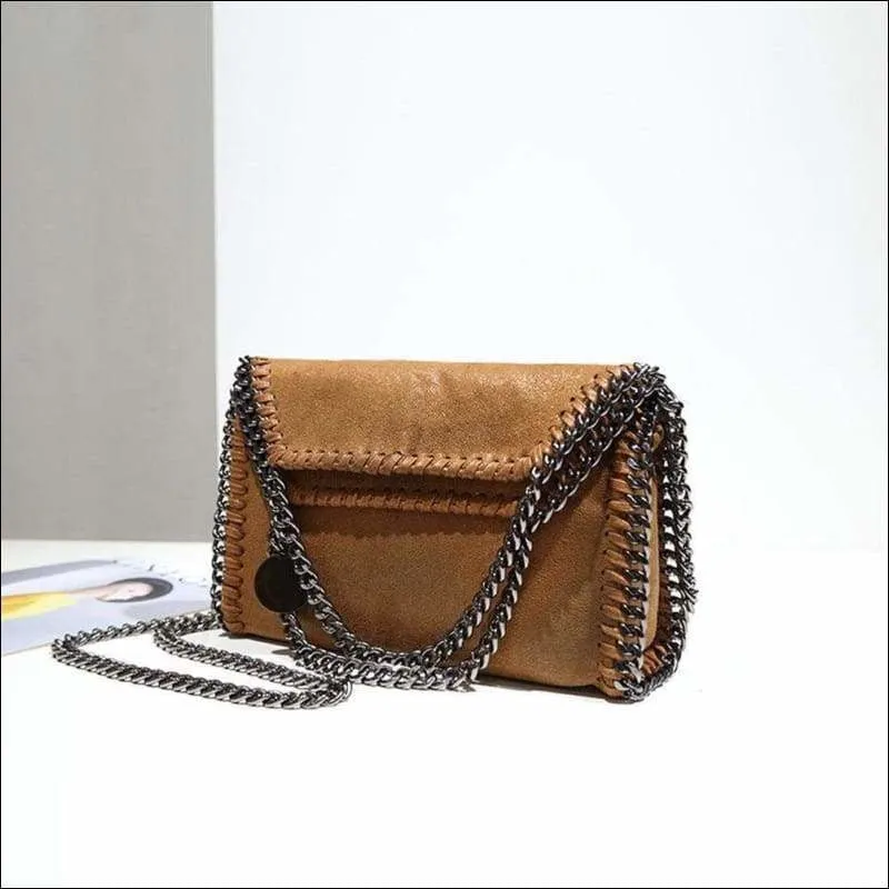 Womens Faux Suede PU Leather Medium Chain Shoulder Bag