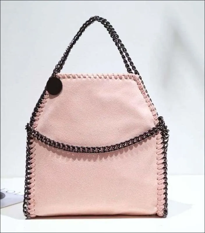 Womens Faux Suede PU Leather Medium Chain Shoulder Bag