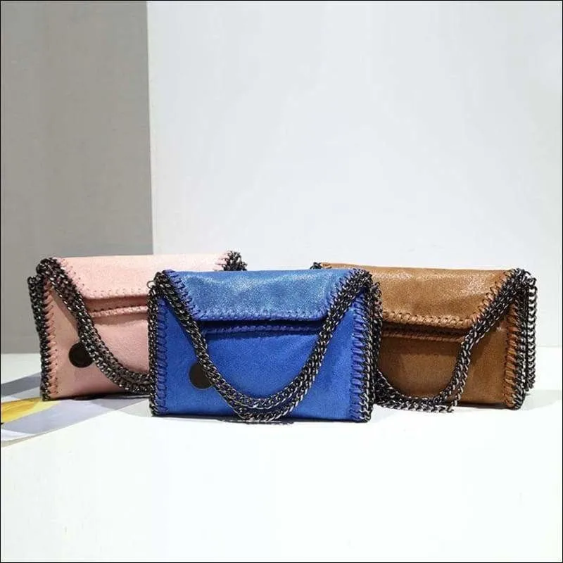 Womens Faux Suede PU Leather Medium Chain Shoulder Bag