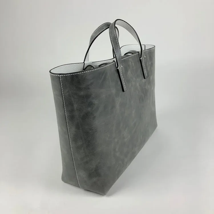 Womens Navy Leather Shoulder Tote Bags Best Tote Handbag Shopper Bags Purse for Ladies