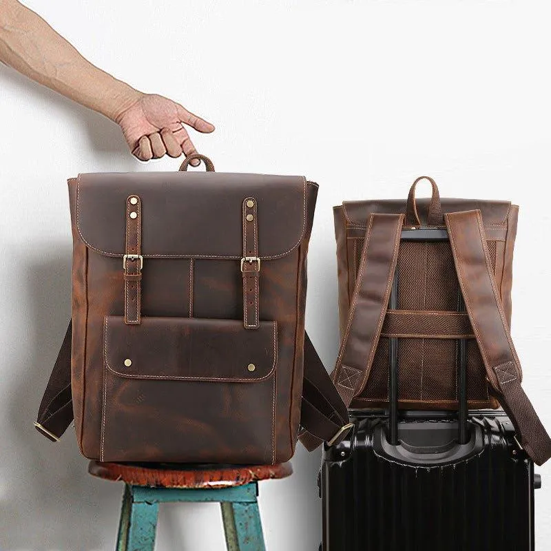 Woosir Vintage Genuine Leather College Backpack Travel