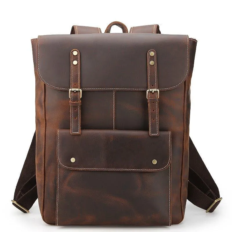 Woosir Vintage Genuine Leather College Backpack Travel
