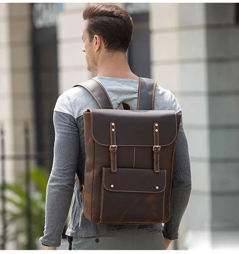 Woosir Vintage Genuine Leather College Backpack Travel