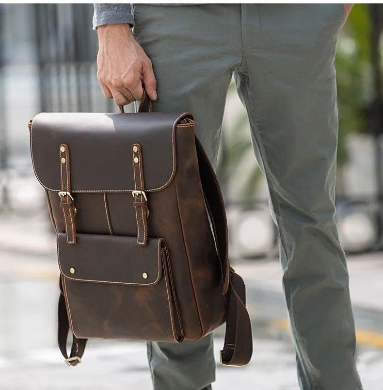 Woosir Vintage Genuine Leather College Backpack Travel