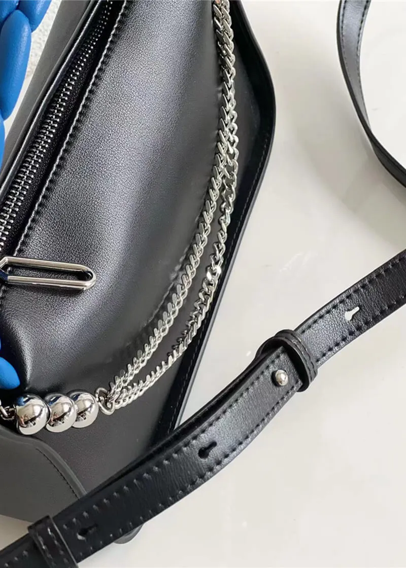Woven Top Handle Chain Faux Leather Crossbody Bag