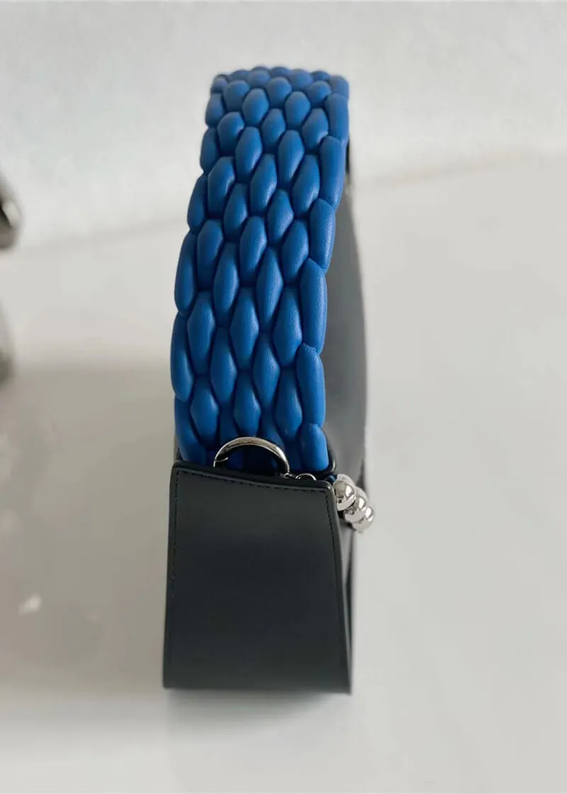 Woven Top Handle Chain Faux Leather Crossbody Bag