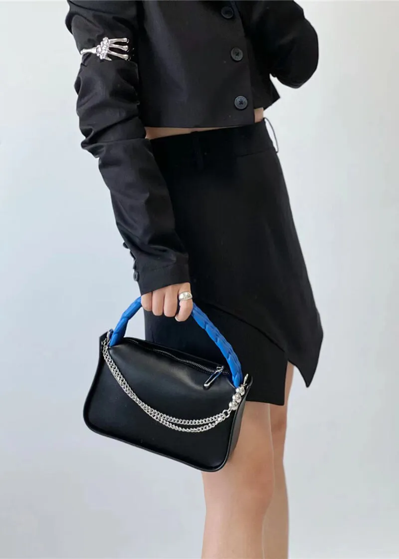 Woven Top Handle Chain Faux Leather Crossbody Bag