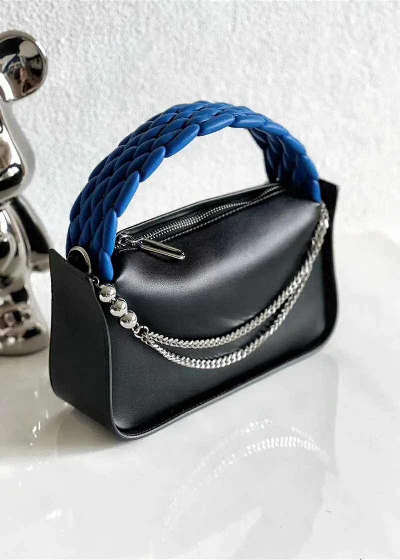 Woven Top Handle Chain Faux Leather Crossbody Bag