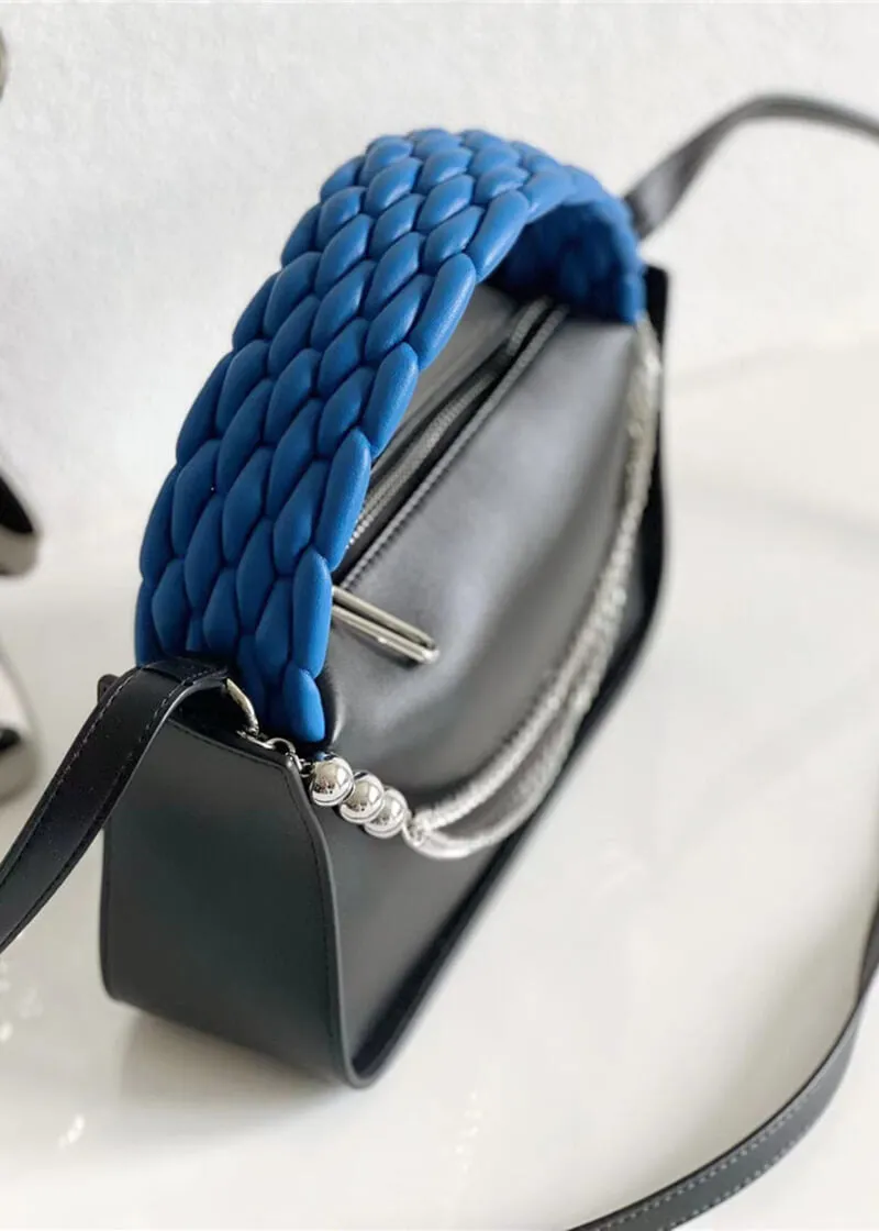 Woven Top Handle Chain Faux Leather Crossbody Bag