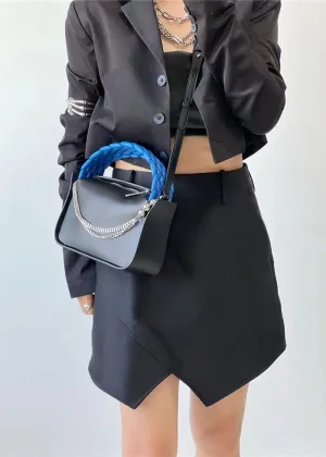 Woven Top Handle Chain Faux Leather Crossbody Bag