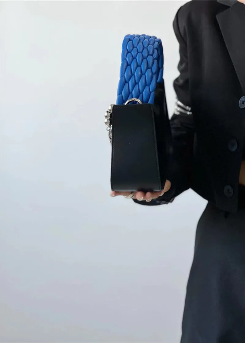 Woven Top Handle Chain Faux Leather Crossbody Bag